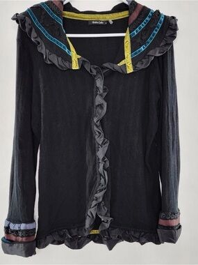 Dolce Cabo woman’s multicolored Black Ruffle long sleeve Cardigan/ sweater M